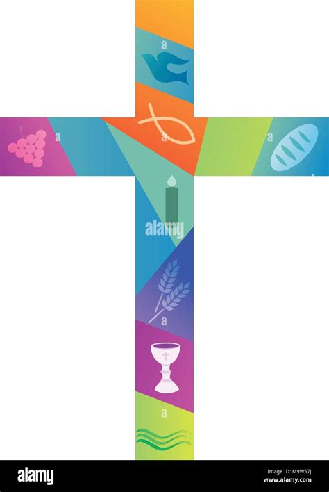 Colorful christian cross with christian symbols Stock Vector Image ...