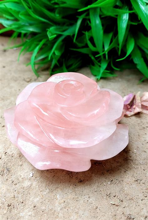 Natural Rose Quartz Crystal Handmade Flower For Mothers Etsy