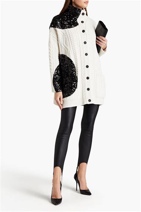 Valentino Garavani Oversized Embellished Cable Knit Wool Cardigan The