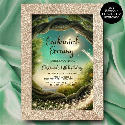 Enchanted Party Invitations Gold Glitter Invitations Magical Birthday