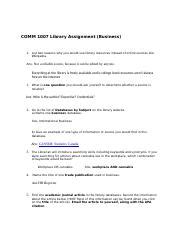 COMM 1007 Library Assignment Quiz 1 Docx COMM 1007 Library Assignment