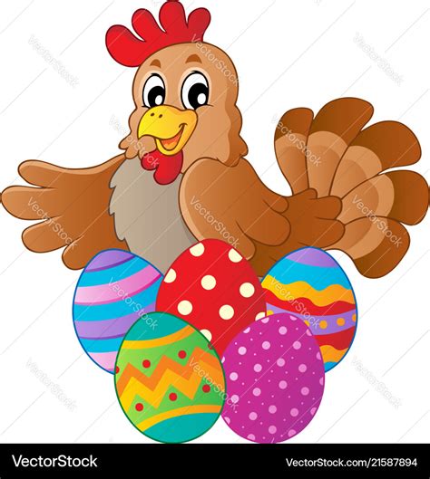 Hen With Various Easter Eggs Royalty Free Vector Image