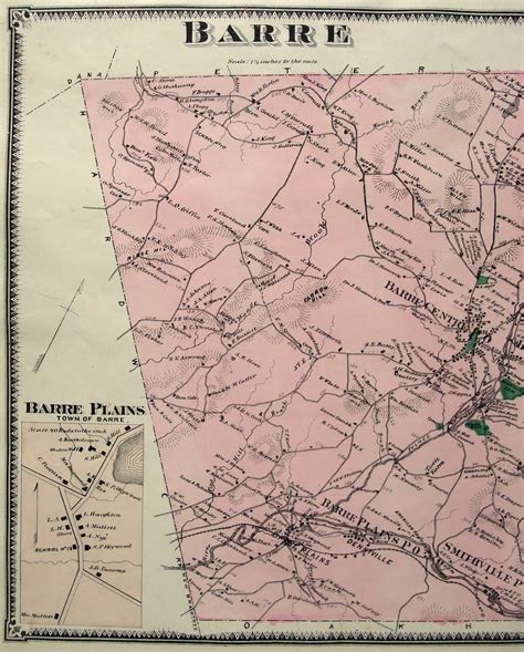 Barre Massachusetts. 1870 Map by FW Beers. Hand Colored. | Etsy