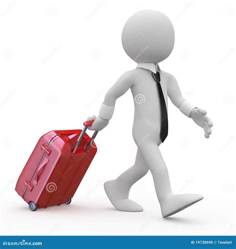 Homme D Affaires Tirant Une Valise Rouge De Chariot Photo Stock Image