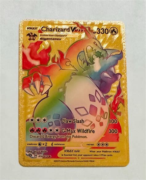 Mavin Charizard Vmax Metal Rainbow Gold Foil Pokemon Card Fan Art Card