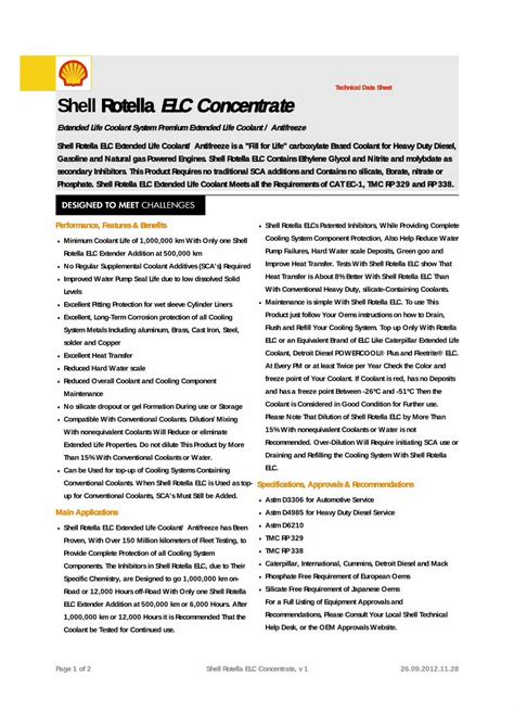 Pdf Technical Data Sheet Shell Rotella Elc Concentrate Data Sheet