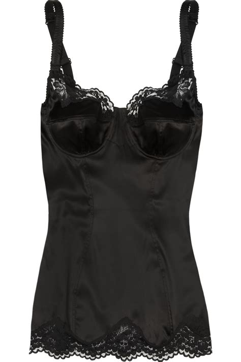 Dolce And Gabbana Lace Trimmed Stretch Silk Satin Camisole In Black Lyst