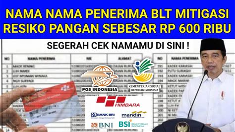 Nama Nama Penerima Blt Mitigasi Resiko Pangan Cair Sebesar