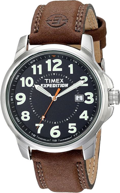 Timex Men S T44921 Expedition Metal Field Brown Leather Strap Watch Clothing