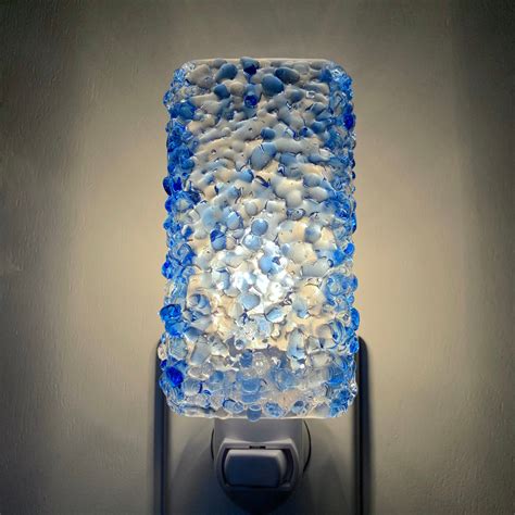 Glass Night Light Light Blue Fused Glass Kitchen Or Bathroom Etsy Night Light Fused Glass