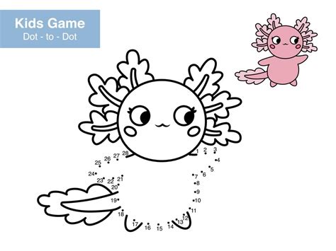 Educational Number Game Dot To Dot Cute Axolotl Cartoon Sea Animals