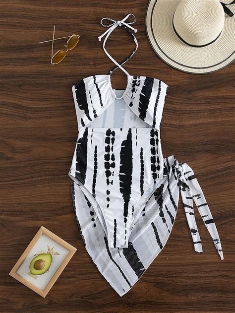 Shein Swim Vcay Random Tie Dye Cut Out Tie Back One Piece Swimsuit