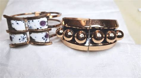 Vintage Matisse Renoir Copper Bracelets Chunky Enam Gem