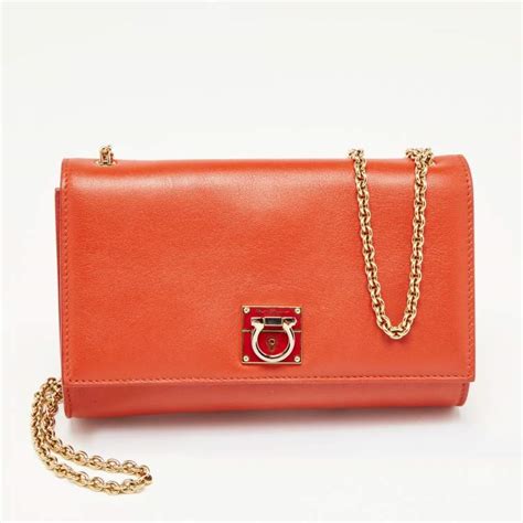 Salvatore Ferragamo Orange Gancini Flap Shoulder Bag Salvatore