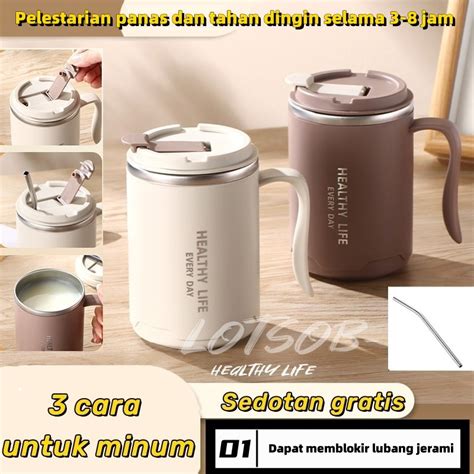 Jual Mug Kopi Tahan Panas Office Cup 500ML Sedotan Tumbler Stainless