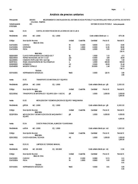 Pdf Analisis De Costos Unitarios De Saneamiento Dokumen Tips