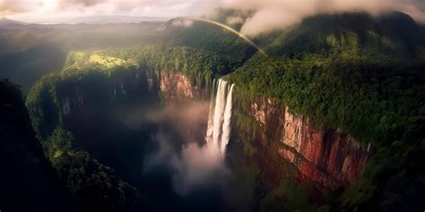 Vista A Rea Dram Tica De Uma Cachoeira Majestosa Caindo Em Um Penhasco