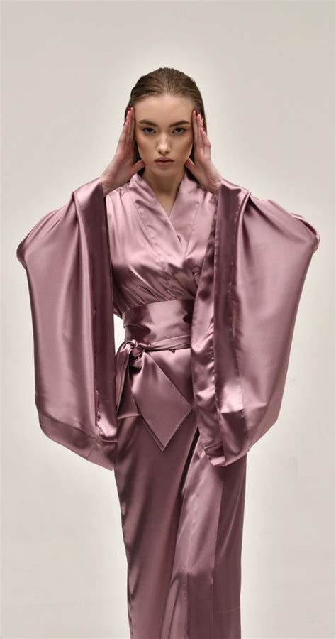 Long Satin Kimono Robeluxury Robesilk Kimono Robes Satin Kimono