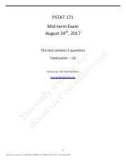 Test Pdf PSTAT 171 Mid Term Exam August 24th 2017 Sh Is Ar Stu Ed D