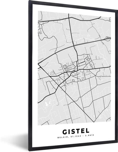 Fotolijst incl Poster Zwart Wit Stadskaart Plattegrond België