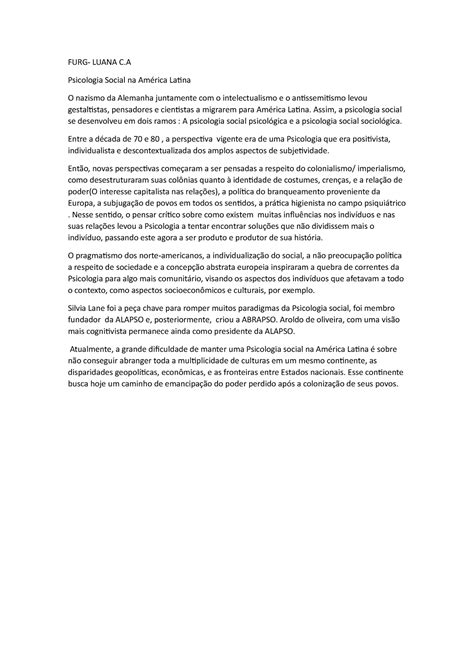 Psicosocial america latina FURG LUANA C Psicologia Social na América Latina O nazismo da