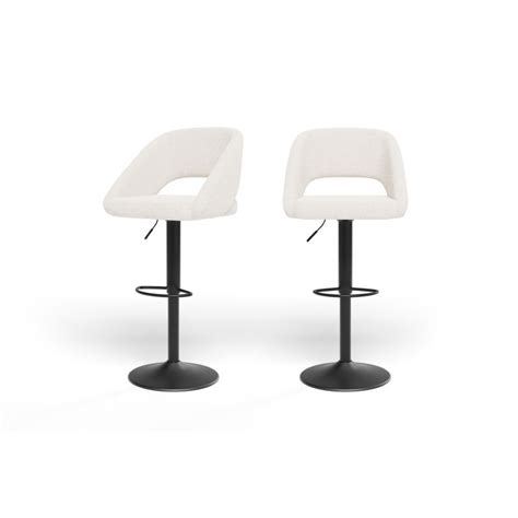 Lot de 2 tabourets de bar LENNY en tissu bouclette blanc piètement en