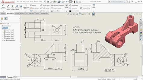 Solidworks Drawing Basics Model View Projected View Section View Edit Sheet Format