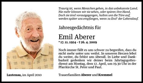 Todesanzeigen Von Emil Aberer Todesanzeigen Vorarlberger Nachrichten