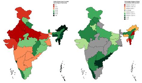 India forest area in 2015 and change in the last 2 years. (1.1% overall ...