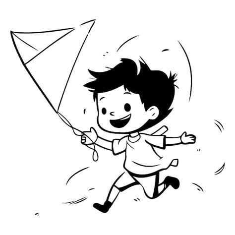 Chico Lindo Corriendo Con Una Cometa Ilustraci N Vectorial De Dibujos