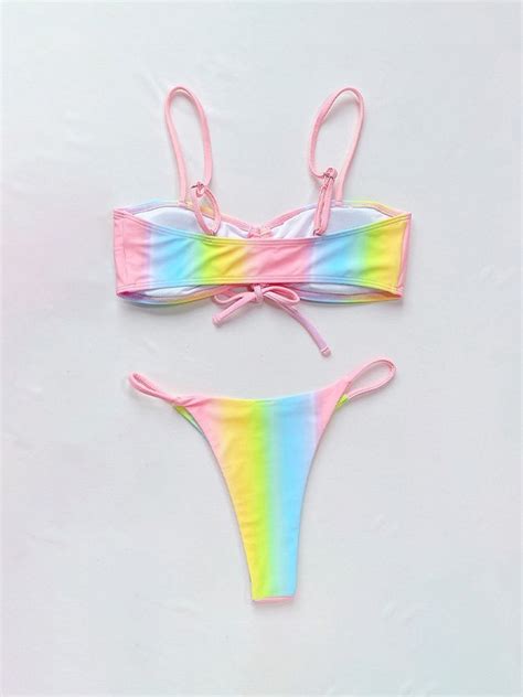 Emmiol Free Shipping 2024 Rainbow Tie Dye Bikini Set Pink S In Bikini Sets Online Store Emmiol