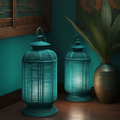 Floor Wicker Turquoise Lantern In Indian Style In The Kitche By