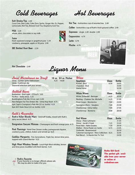 Ruth’s Diner menu | SLC menu