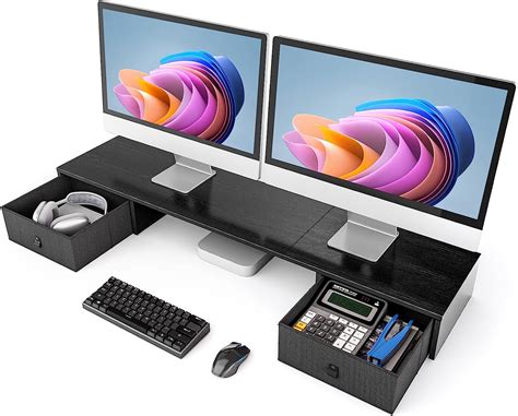 Huanuo Dual Monitor Stand With 2 Drawers Monitor Riser