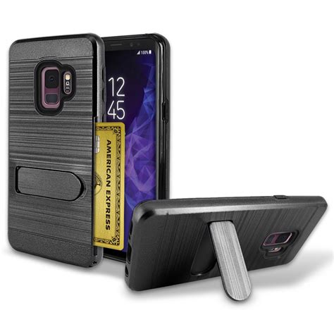 Samsung Galaxy S9 Brushed Shockproof With Kickstand Card Slot Holder Case Cover Black Gotita