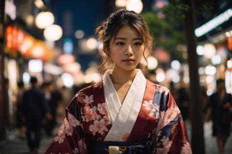 Premium Photo Beautiful Girl Wearing Modern Yukata Short Yukata