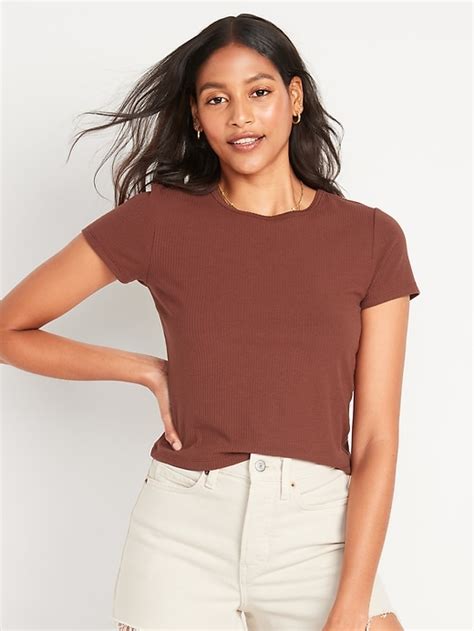 Old Navy Fitted Short Sleeve Cropped Rib Knit T Shirt For Women