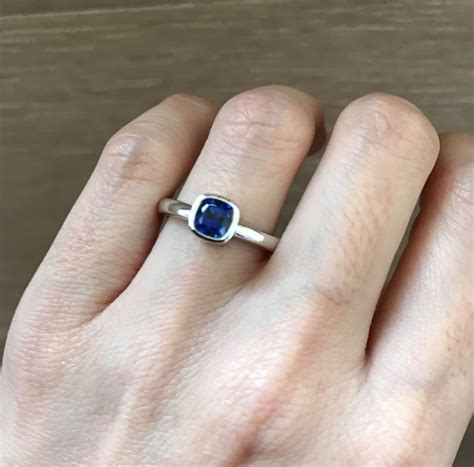 Simple Blue Sapphire Engagement Ring Cushion Cut Sapphire Promise Ring