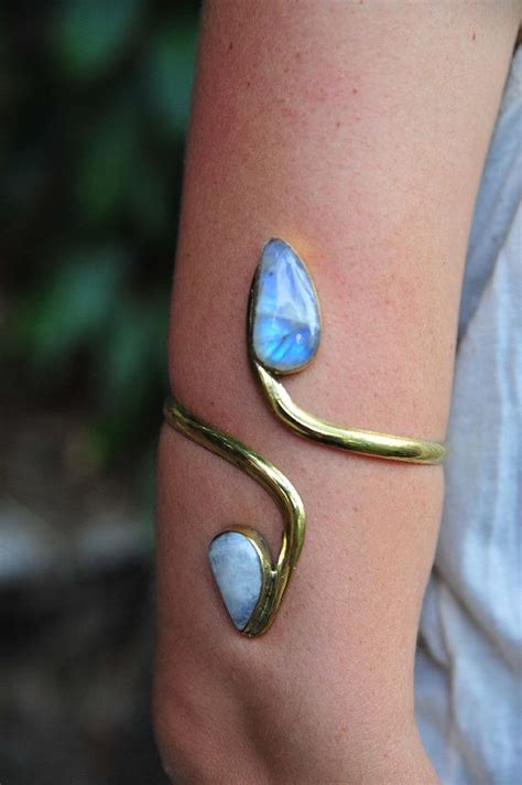 Fairy Elven Goddess Brass Double Moonstone Upper Arm Cuff Etsy Upper Arm Cuff Bracelet Arm