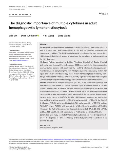 Pdf The Diagnostic Importance Of Multiple Cytokines In Adult