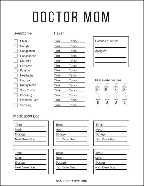 Illness Symptom Tracker Free Printable Oh My Creative