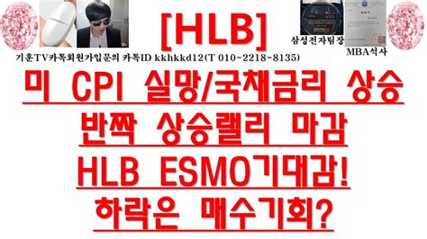 주식투자 Hlb미 Cpi 실망국채금리 상승반짝 상승랠리 마감hlb Esmo기대감하락은 매수기회 Youtube