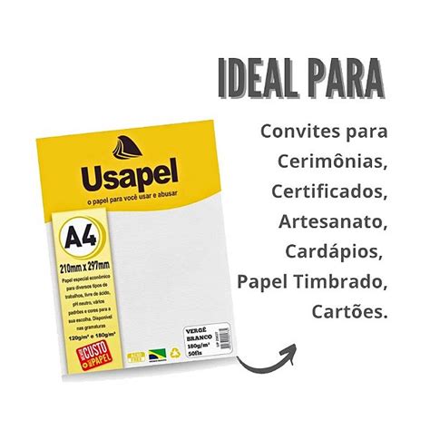 Papel vergê branco 180gr 50FLS Usapel Shopel Papelaria