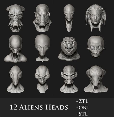 3d 12 Aliens Heads Cgtrader