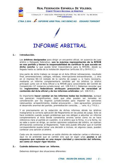 Informes Arbitrales Incidencias Encuentros Real Federación