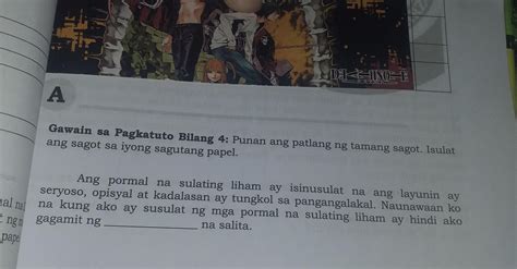 4 Gawain Sa Pagkatuto Bilang 4 Punan Ang Patlang Ng Tamang Sagot