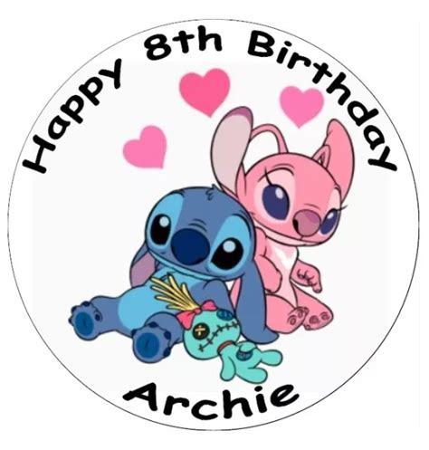 Stitch And Angel Personalised Edible Cake Topper Edible Wafer Paper