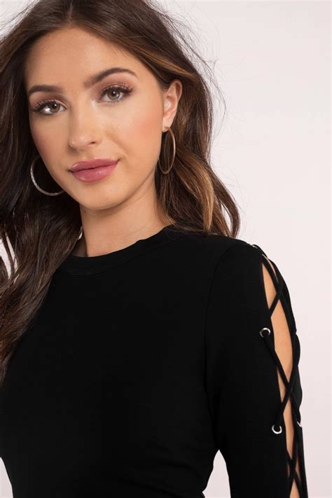 Trendy Black Top Lace Up Sleeves Black Crop Top 23 Tobi US