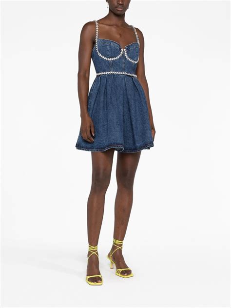 Self Portrait Crystal Embellishment Denim Minidress Farfetch