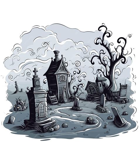 Premium Vector | Vector haunted cemetery with old graves illustration